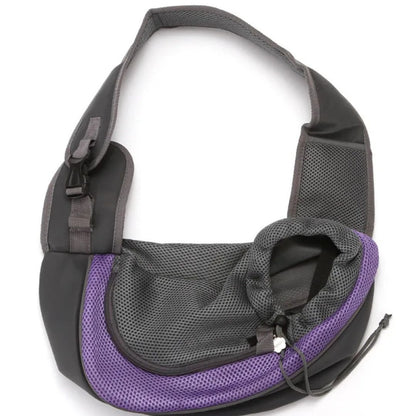 Purple and gray pet carrier on a white background