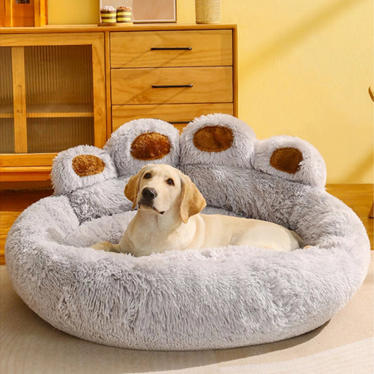 Fluffy plush dog bed for large and small dogs with soft washable design light grey