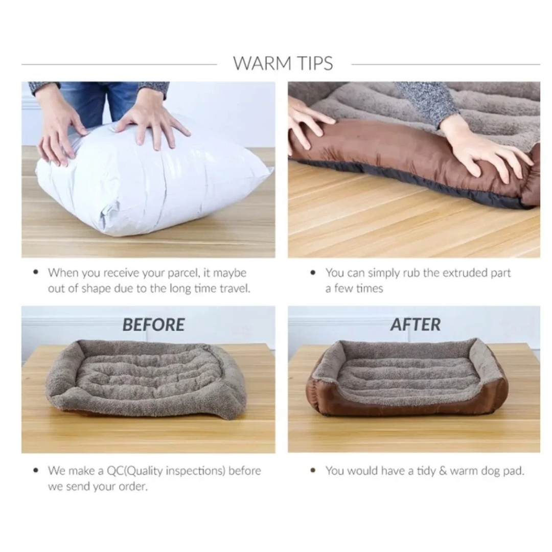 Instructions for inflating a dog bed with text on how to expand it and ensure it's properly inflated.