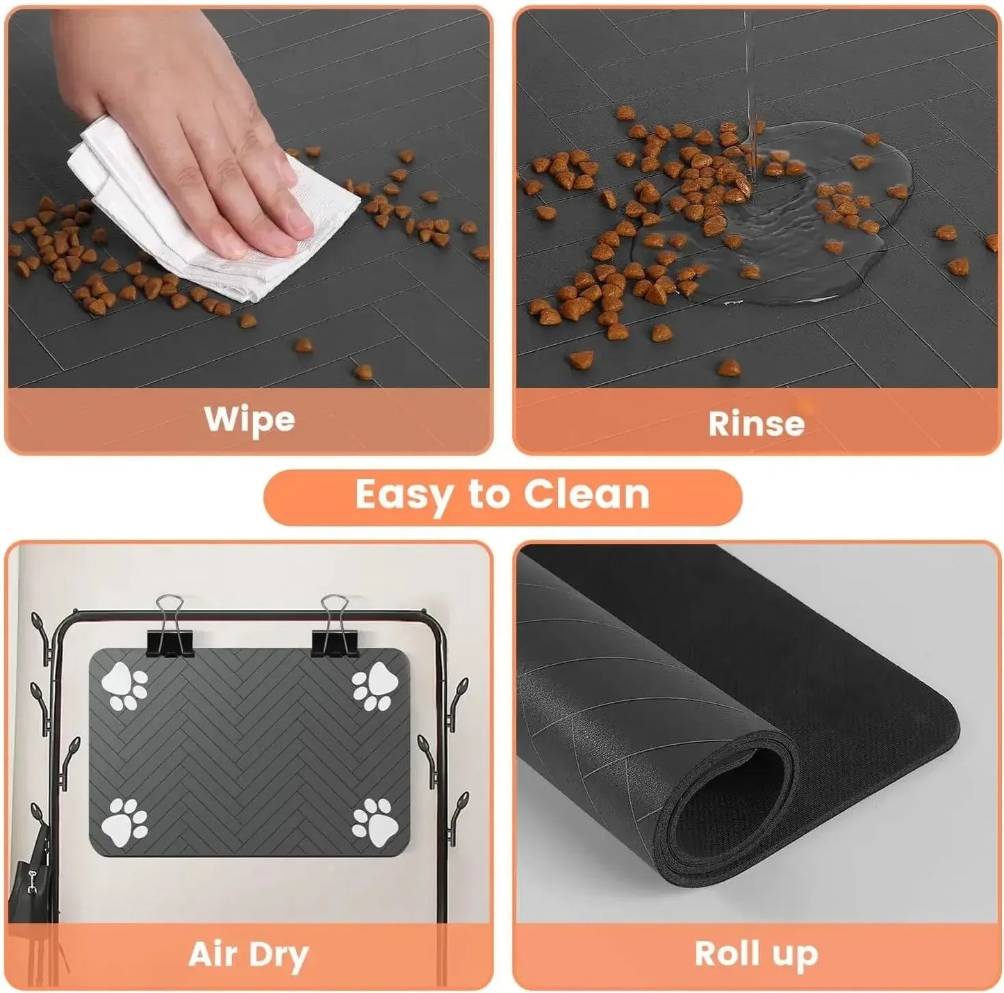 Washable pet feeding mat for food and water bowls