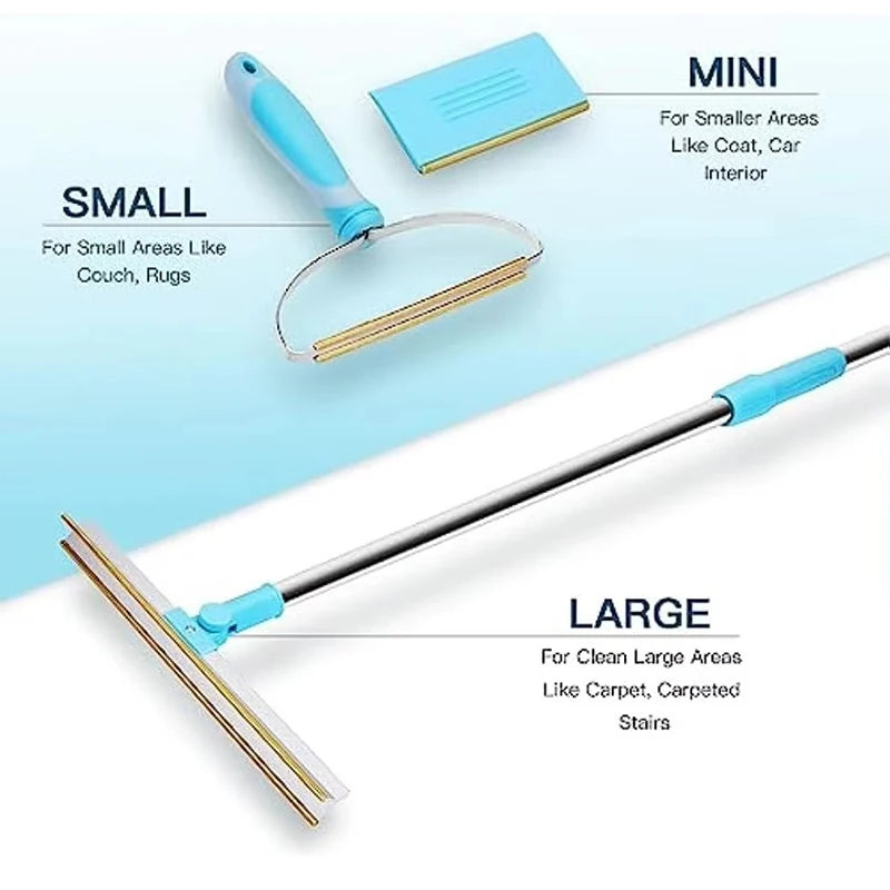 Cleaning tools with extendable handles labeled 'Small', 'Mini', and 'Large' on a white background.