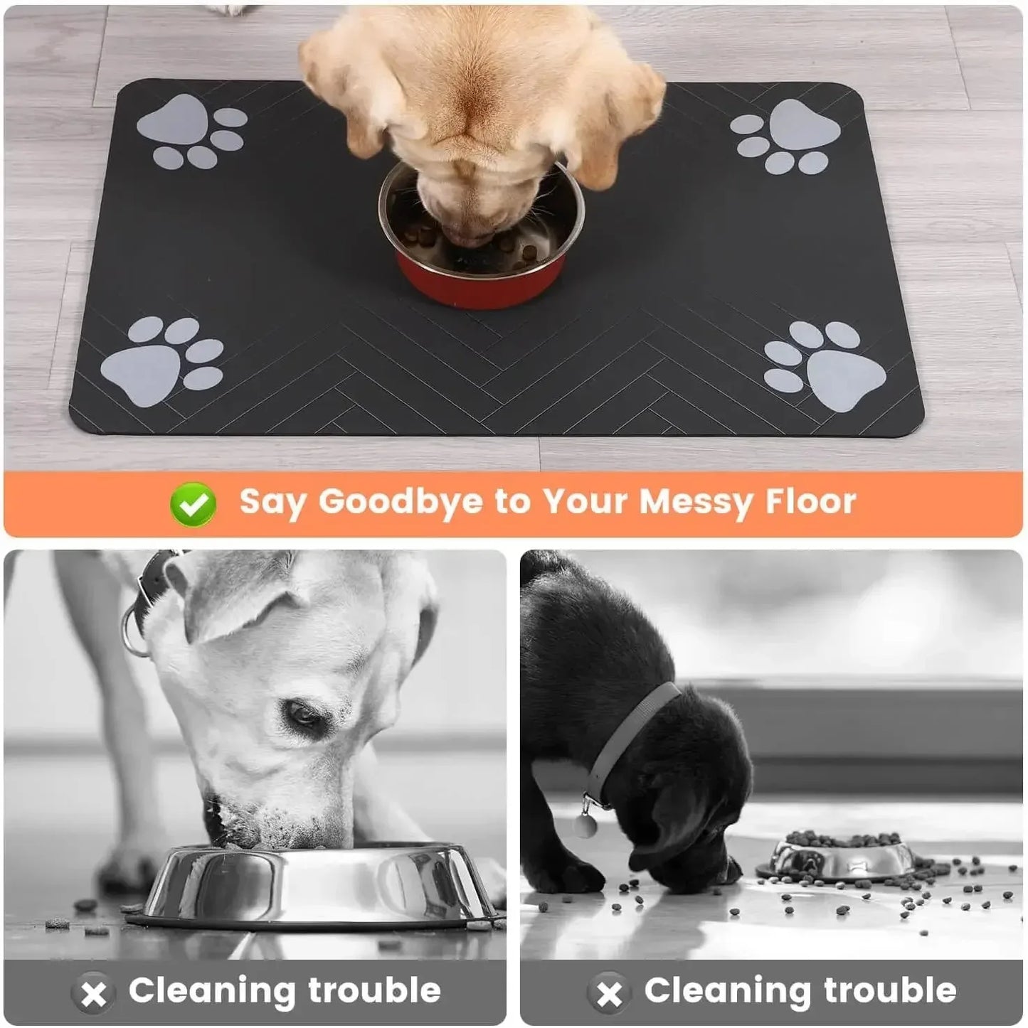 Dog food mat that absorbs water spills and protects floors from mess