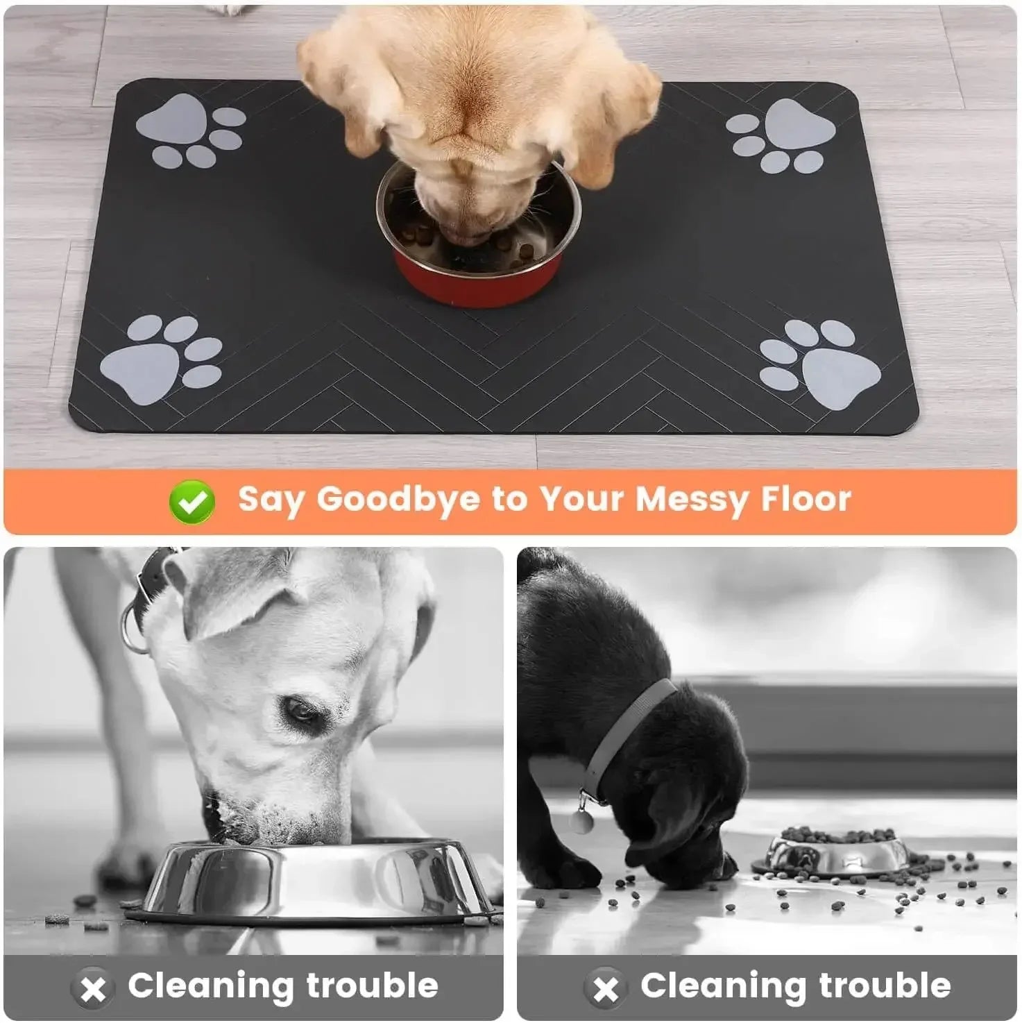 Dog food mat that absorbs water spills and protects floors from mess