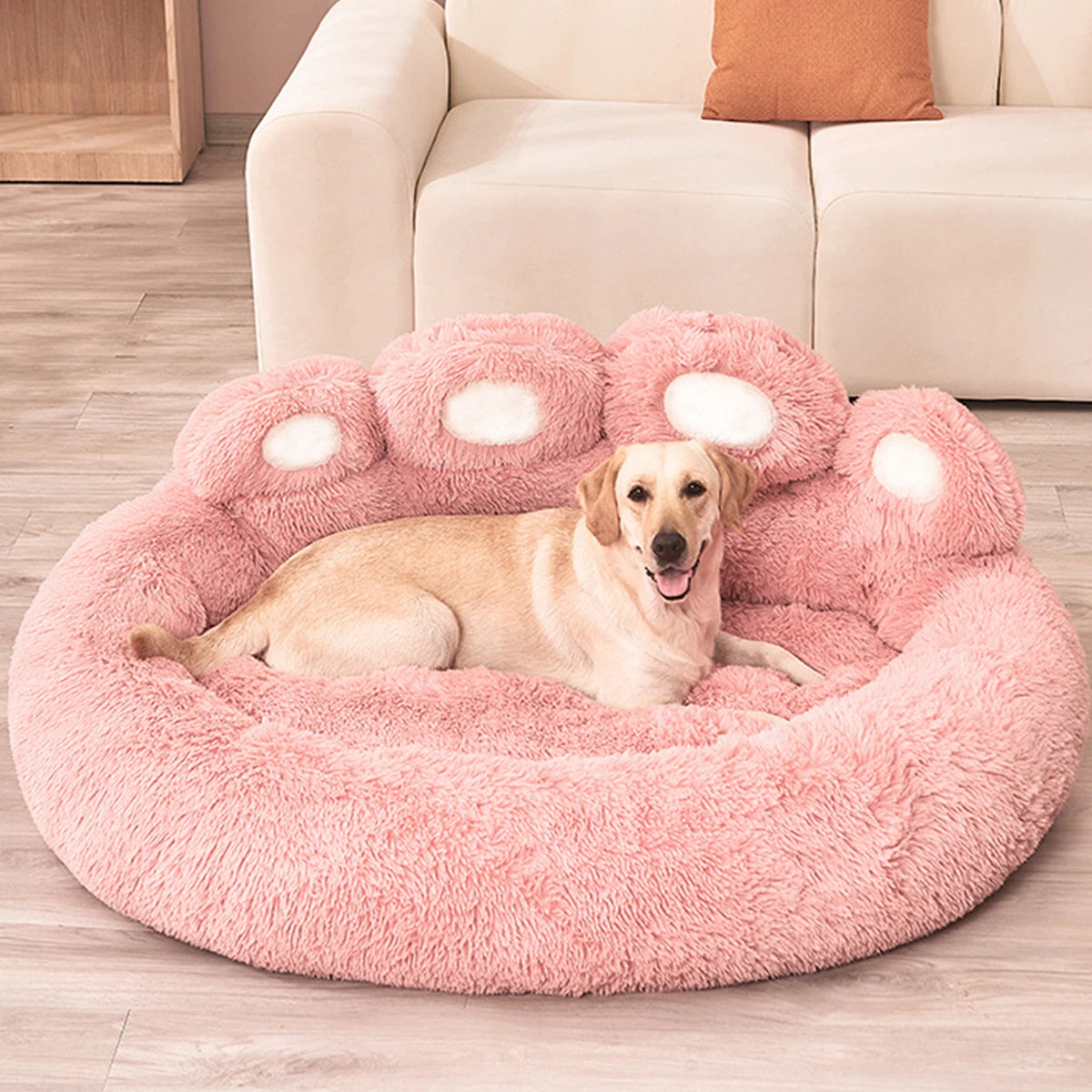 Round fluffy dog bed available in multiple sizes and colors